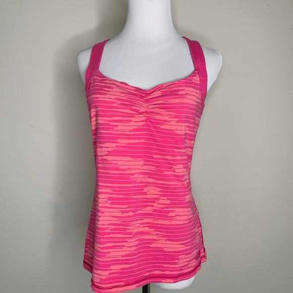 North Face Workout Top Built In Bra Sz Large Pink Orange - Picture 1 of 10
